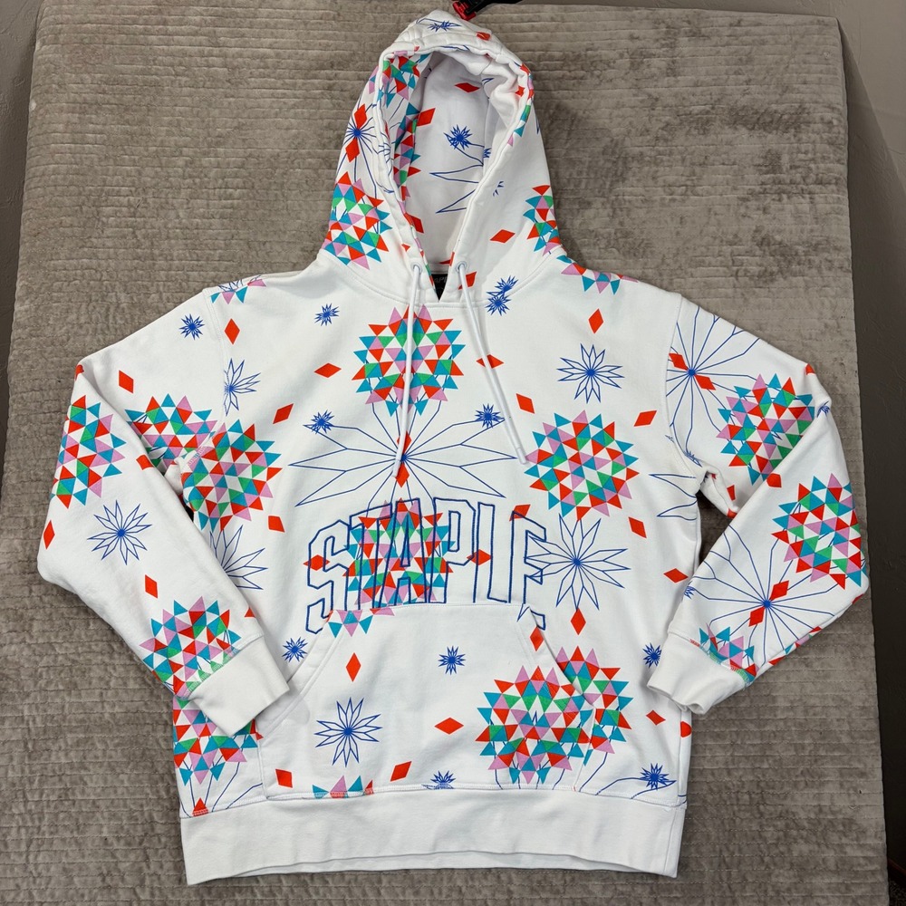 Staple Pigeon XL Hoodie‎ White Geometric Kaleidoscope Snowflake Print Pullover